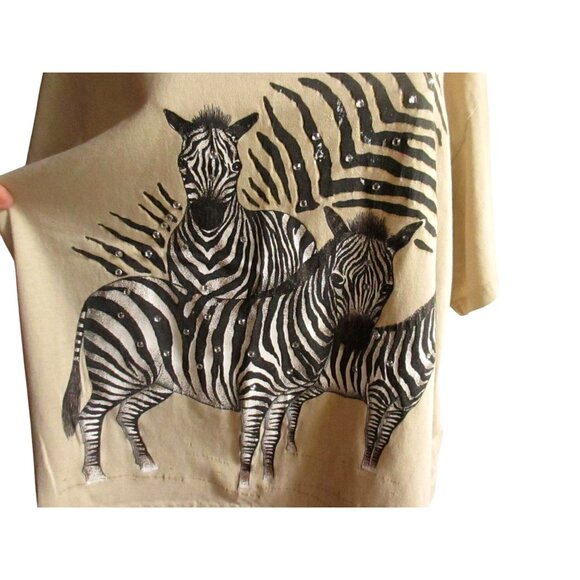 Zebras Vintage Women's T-shirt Large Single Stitch Bejewelled 1990's BIG PRINT L - Picture 2 of 11